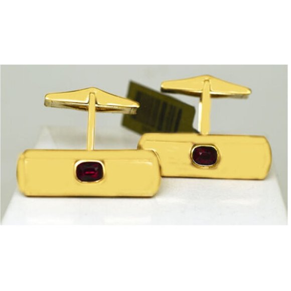 Genuine 1.22 Cts Garnet Cufflinks 14k Yellow Gold - Picture 1 of 3